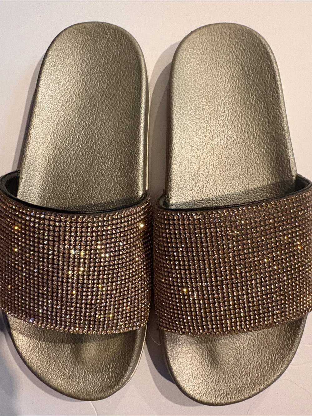Gray Rhinestone Slide Sandals Size 6/7 Glam Y2K Resort Sparkle
